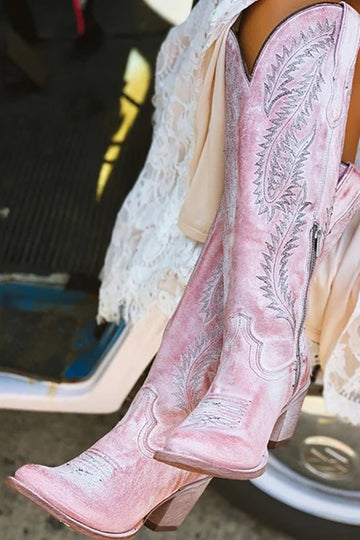 Dusty Rose brodert Mid Calf Cowgirl Boho støvler
